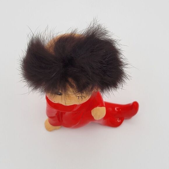 RARE Pristine 1950's Winking Red Pixie Elf Pointy Ear Real Fur Hair Figurine - Picture 11 of 14